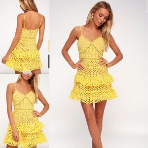 BEAUTY AND LACE YELLOW CROCHET LACE MINI DRESS